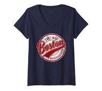 Damen Distressed Vintage Boston Massachusetts Sports Gift T-Shirt mit V-Ausschnitt