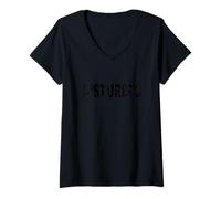 Damen Disturbed Vintage Mood Emotion Schwarzer Text T-Shirt mit V-Ausschnitt