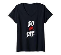 Damen Do or die t Shirt Graffiti Druck, Street Art Biker Auto Rock T-Shirt mit V-Ausschnitt, Schwarz, S