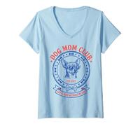 Damen Dog Mom Club Life is Ruff Without My Dog Chihuahua T-Shirt mit V-Ausschnitt