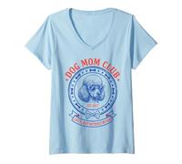 Damen Dog Mom Club Life is Ruff Without My Dog French Poodle T-Shirt mit V-Ausschnitt