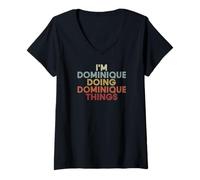Damen Dominique Name Dominique Personalized Name First Given T-Shirt mit V-Ausschnitt