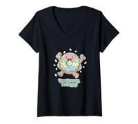 Damen Donut Worry Happy Cute Kawai Funny Donut Pun T-Shirt mit V-Ausschnitt