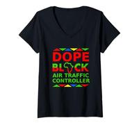 Damen Dope Black Air Traffic Controller Proud Black Career Pride T-Shirt mit V-Ausschnitt