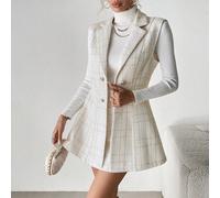 Damen Doppelreiher Weste Jacke & A-Linie Rock Elegante Lässig Pendler Mode Französische Straße Vintage Business Urlaub Weiße Weste Jacke & Rock Anzug