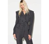 Damen Doppelreihiger Blazer mit Gürtel, Revers und strukturierten Schultern für professionelle Business-Formalbekleidung im Herbst und Winter