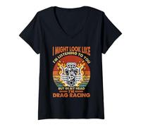Damen Drag Racing Motor Head Mechanic Quarter Mile Humor Look T-Shirt mit V-Ausschnitt