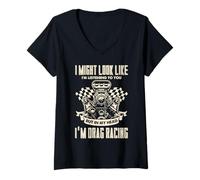 Damen Drag Racing Motor Head Mechanic Quarter Mile Humor Look T-Shirt mit V-Ausschnitt