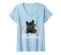 Damen DreamWorks Dragons Toothless Rainbow Butterfly T-Shirt mit V-Ausschnitt