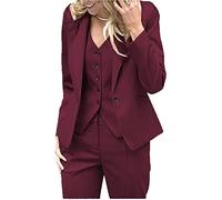Damen dreiteiliges Büro Lady Blazer Business Anzug Set Frauen Anzüge für Arbeitshose, Weste und Jacke, burgunderfarben, One size