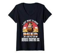 Damen Drink Beer and Pet My Bernese Mountain Funny Puppy Dog Lover T-Shirt mit V-Ausschnitt