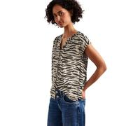 Blusenshirt STREET ONE, Damen, Gr. 44, espresso braun, Web, 50% Modal, 50% Baumwolle, gemustert, normal normal, Rundhals, abgesteppt, Shirts Blusenshirt, mit geschlitztem Rundhalsausschnitt (46369457-