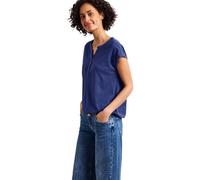 T-Shirt STREET ONE, Damen, Gr. 36, amparo blau, Web, 50% Modal, 50% Baumwolle, unifarben, normal normal, Rundhals, abgesteppt, Shirts T-Shirt, mit geschlitztem Rundhalsausschnitt (66644860-36) amparo 