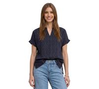 Print-Shirt STREET ONE, Damen, Gr. 42, blau (ashen blau), Stoff, Vorderseite: 85% Viskose, 15% Polyamid, Rückseite: 95% Viskose, 5% Elasthan, gestreift, regular fit normal, Rundhals, Umschlagbund, Shi
