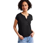 T-Shirt STREET ONE, Damen, Gr. 46, schwarz, Web, 50% Modal, 50% Baumwolle, unifarben, normal normal, Rundhals, abgesteppt, Shirts T-Shirt, mit geschlitztem Rundhalsausschnitt (99386520-46) schwarz