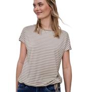 Rundhalsshirt STREET ONE, Damen, Gr. 44, timeless beige, Stoff, 95% Viskose, 5% Elasthan, gestreift, normal normal, Rundhals, abgesteppt, Shirts Rundhalsshirt, Rundhalsausschnitt (60592346-44) timeles