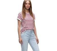 Street One - Gestreiftes T-Shirt mit Umschlagärmeln und Zierknöpfen pink - Gr. - 40