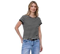 T-Shirt STREET ONE, Damen, Gr. 34, schwarz, Web, 50% Modal, 50% Baumwolle, gestreift, normal normal, Rundhals, abgesteppt, Shirts T-Shirt, Jersey (86366969-34) schwarz