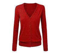 Damen DüNner Cardigan Damen-Cardigan mit V-Ausschnitt und Jacke, einfarbiger Strickpullover Strickjacke ang Damen XXL (Red, L)