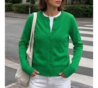 Damen dünner Strick-Cardigan, Rundhals, Langarm, Knopfleiste vorne, lässiger vielseitiger All-Match-Stil, Grün, Herbst/Winter