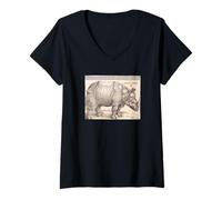Damen Dürers Nashorn von Albrecht Dürer (1515) T-Shirt mit V-Ausschnitt
