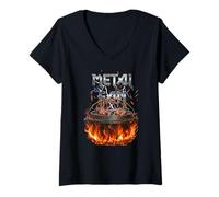 Damen Dutch Oven auf glühender Kohle Metal Fan T-Shirt mit V-Ausschnitt