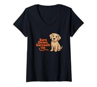 Damen Ears Down Sarcasm Up Lustiger sarkastischer Labrador Retriever T-Shirt mit V-Ausschnitt