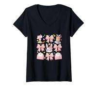 Damen Easter Eggs Bunnies Bow Tie Postall Worker Tool Collection T-Shirt mit V-Ausschnitt