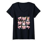 Damen Easter Eggs Bunnies Bow Tie Social Worker Tool Collection T-Shirt mit V-Ausschnitt