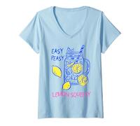 Damen Easy Peasy Lemon Squeezy Italian Coastal Summer Toile, Blau T-Shirt mit V-Ausschnitt