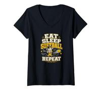 Damen Eat Sleep Softball Repeat Diamond Goat Spruch T-Shirt mit V-Ausschnitt