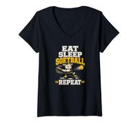Damen Eat Sleep Softball Repeat Goat Diamond Routine T-Shirt mit V-Ausschnitt