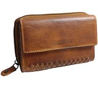 Damen Echt Leder Geldbeutel - Geldbörse mit Flecht-Optik - Groß - Viele Fächer viel Stauraum (Braun, B)