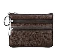 Damen Echtleder Münzbörsen Mini,Klein Geldbörse Münzegeldbörse mit Schlüsselanhänger, Dunkelbraun
