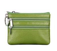 Damen Echtleder Münzbörsen Mini,Klein Geldbörse Münzegeldbörse mit Schlüsselanhänger, grün