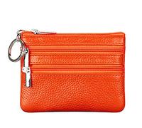Damen Echtleder Münzbörsen Mini,Klein Geldbörse Münzegeldbörse mit Schlüsselanhänger, orange