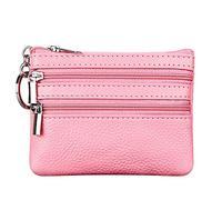 Damen Echtleder Münzbörsen Mini,Klein Geldbörse Münzegeldbörse mit Schlüsselanhänger, rosa