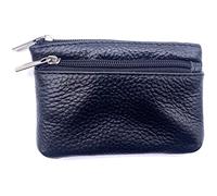 Damen Echtleder Münzbörsen Mini,Klein Geldbörse Münzegeldbörse mit Schlüsselanhänger, schwarz (schwarz)