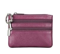 Damen Echtleder Münzbörsen Mini,Klein Geldbörse Münzegeldbörse mit Schlüsselanhänger, violett