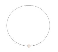 Damen Edelstahl Collier Halsreif ca.9 / ca.12 mm Süßwasserperlen, schwebender Anhänger elegant Bajonett Drehverschluß Halskette (40 cm, Weiß Perle ca.9mm)