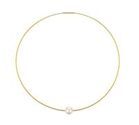 Damen Edelstahl Collier Halsreif Vergoldet ca.9 mm/ca.12 mm Süßwasserperlen, schwebender Anhänger elegant Bajonett Drehverschluß Halskette (50 cm, Weiß Perle ca. 9mm)