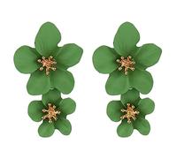 Damen Edelstahl Ohrringe mit Perle Elegante große Metall-Doppelt-Glanz-Matt-Blumen-Ohrringe, schickes Statement, baumelnde Tropfen, Blumen, Hochzeit, Creolen Aus Kunststoff (Green #2, One Size)