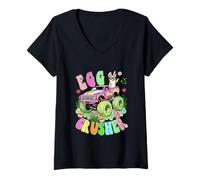Damen Egg Crusher Easter Bunny Corgi On Colorful Monster Truck T-Shirt mit V-Ausschnitt