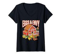 Damen Eggs & Envy Coop Humor Fresh Backyard Chicken Farm Vibes Ei T-Shirt mit V-Ausschnitt
