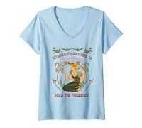 Damen „Eigentlich Bin ich nur Hier, um die Frequenz zu halten“ Boho Energy T-Shirt mit V-Ausschnitt