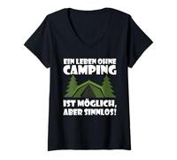Damen EIN Leben ohne Camping ist möglich Aber sinnlos T-Shirt mit V-Ausschnitt