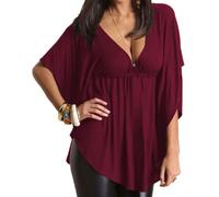 Damen Einfarbig Damen Kurzarm T-Shirt Sommer Lose Bluse V-Ausschnitt Lässige Bluse Damen Kurzarm Top Shirt V-Ausschnitt Damen Übergroße Tunika Tops Einfarbig Lose V-Ausschnitt T-Shirt Plus Size Top