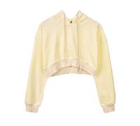 Damen Einfarbig Kapuzenpullover Sweatshirt Hoodies Shirt Kurz Crop Top Beige S