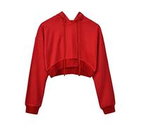 Damen Einfarbig Kapuzenpullover Sweatshirt Hoodies Shirt Kurz Crop Top Rot XL