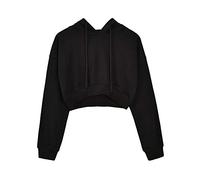 Damen Einfarbig Kapuzenpullover Sweatshirt Hoodies Shirt Kurz Crop Top Schwarz S